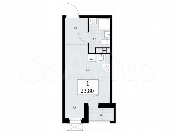 Квартира-студия, 23,8 м², 17/19 эт.