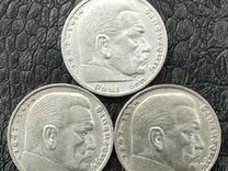 Монеты 5 марок 1939 г. (B, D, J) серебро