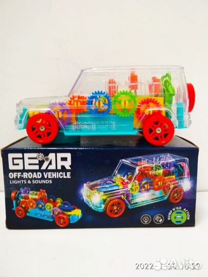 Машинка прозрачная шестеренки (свет,звук)