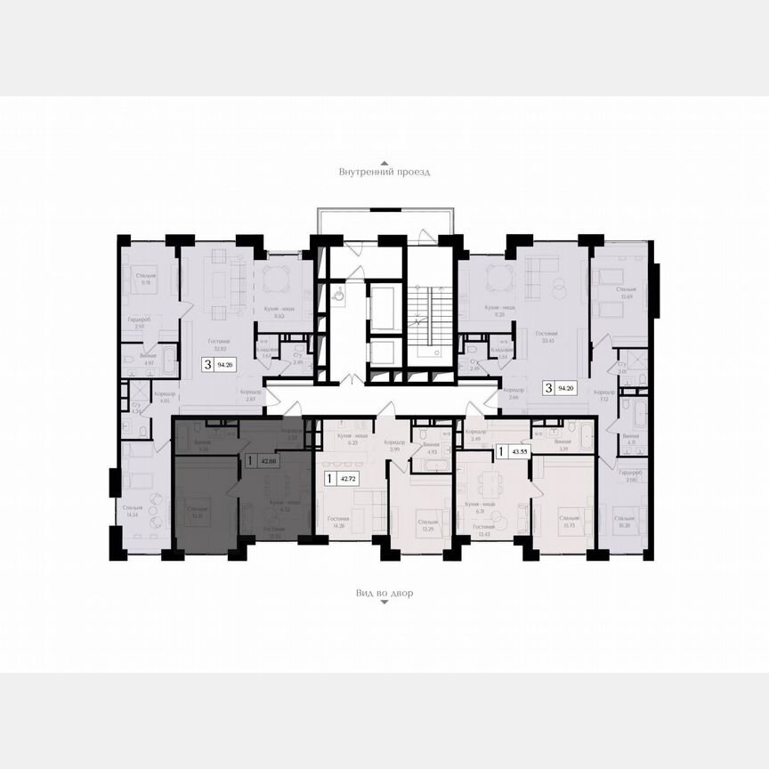1-к. квартира, 42,9 м², 17/17 эт.