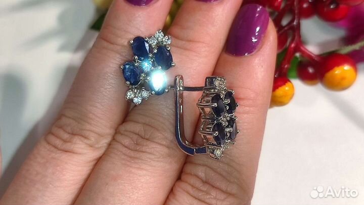 Люкс серьги с сапфирами Цейлон 4,82 ct, 925