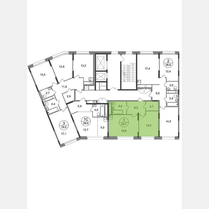 1-к. квартира, 43,7 м², 4/17 эт.