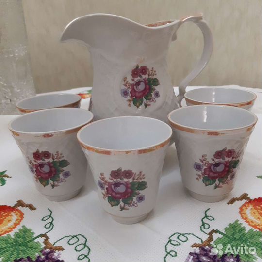 Кувшин для молока и 5 кружек. Коростень