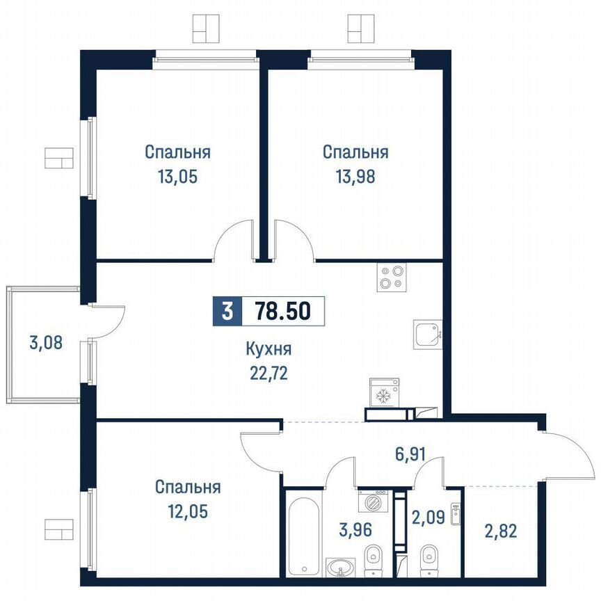 3-к. квартира, 77,6 м², 11/18 эт.