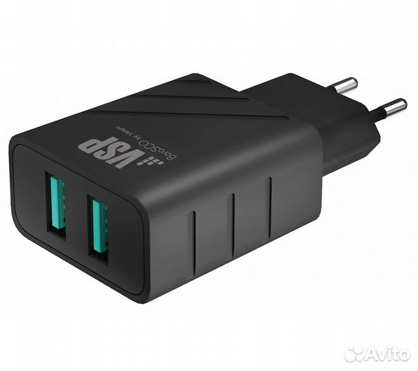 Сзу адаптер 2 USB 2.4A черный, borasco