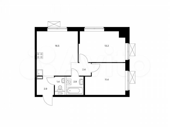 2-к. квартира, 50,7 м², 2/9 эт.