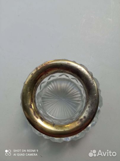 Солонка хрусталь серебро позолота с ложкой