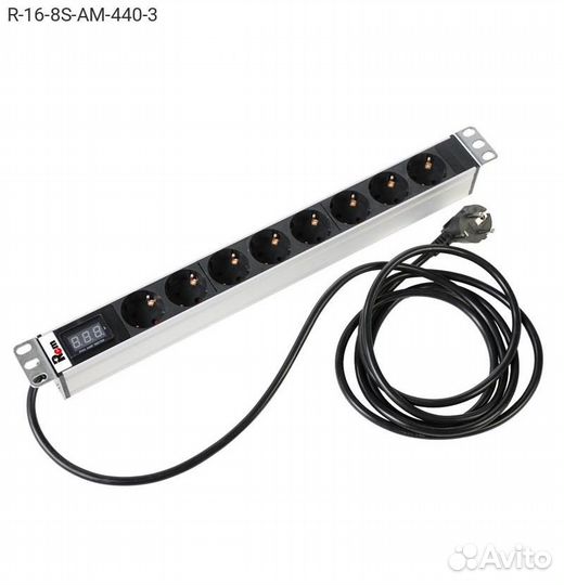 Блок розеток цмо Rem-16, амперметр, 1U, R-16-8S-AM