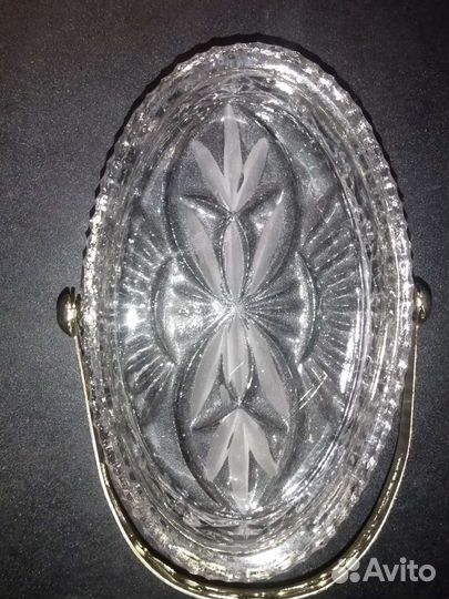 Конфетница СССР,хрусталь,мельхиор(скань).70-е года
