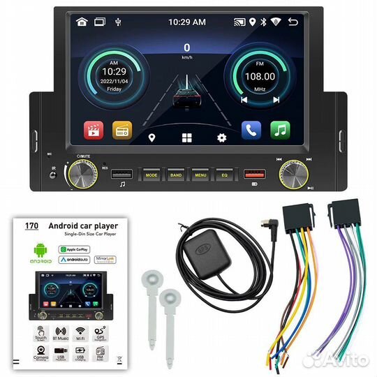 Магнитола 1 Din android 10 с CarPlay WiFi 2/32Г