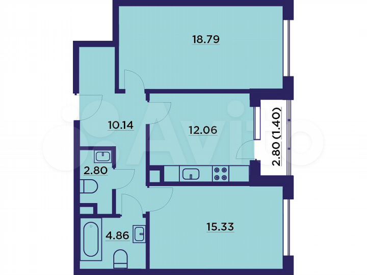 2-к. квартира, 66,6 м², 3/18 эт.