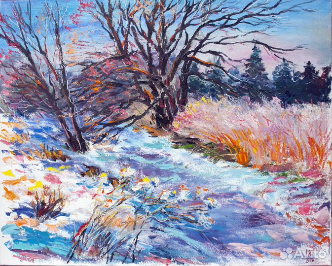 Картина маслом на холсте зима пейзаж