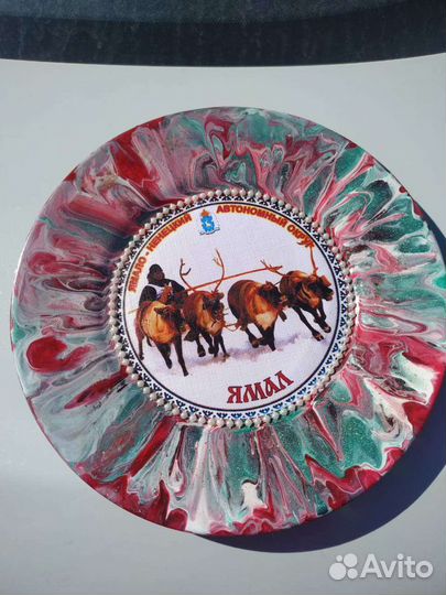 Тарелка (стекло, декупаж, ручная роспись)