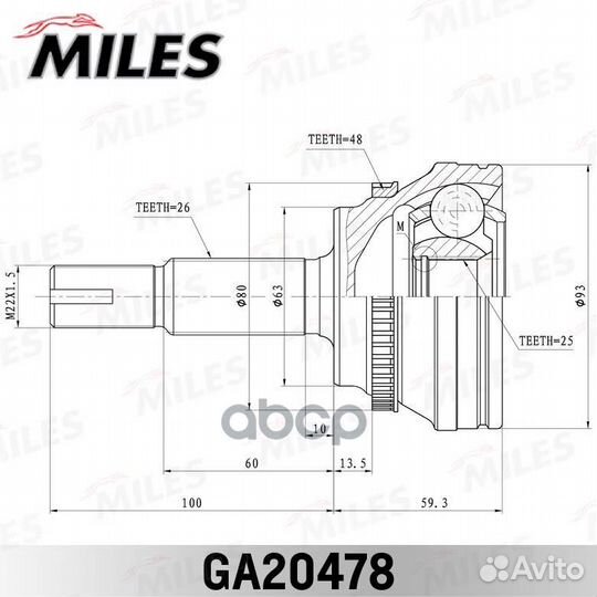 ШРУС toyota corolla 1.8 02- нар.(ABS) ga20478 M