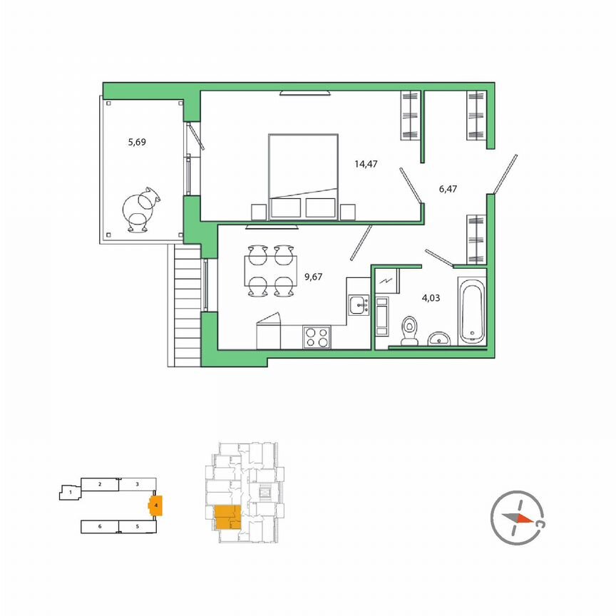 1-к. квартира, 36,6 м², 5/5 эт.