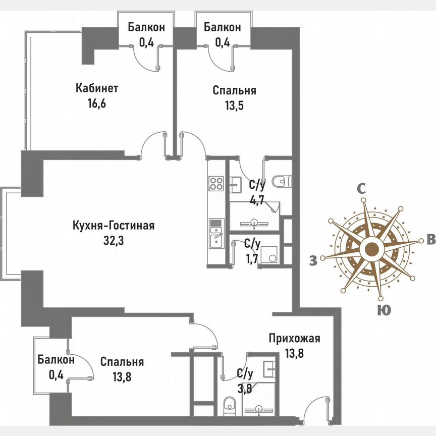 3-к. квартира, 101,4 м², 14/15 эт.