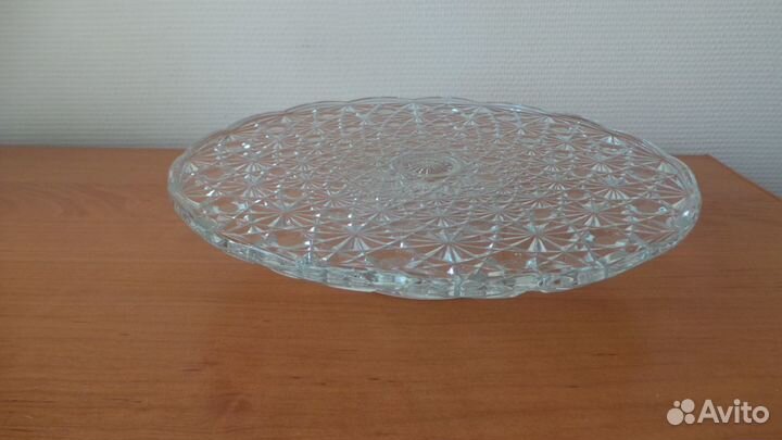 Блюдо под торт, хрустальное д. 32 см (Французское)