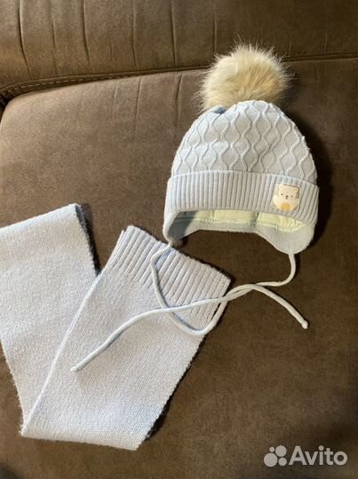 Зимняя шапка и шарф для мальчика 40-42