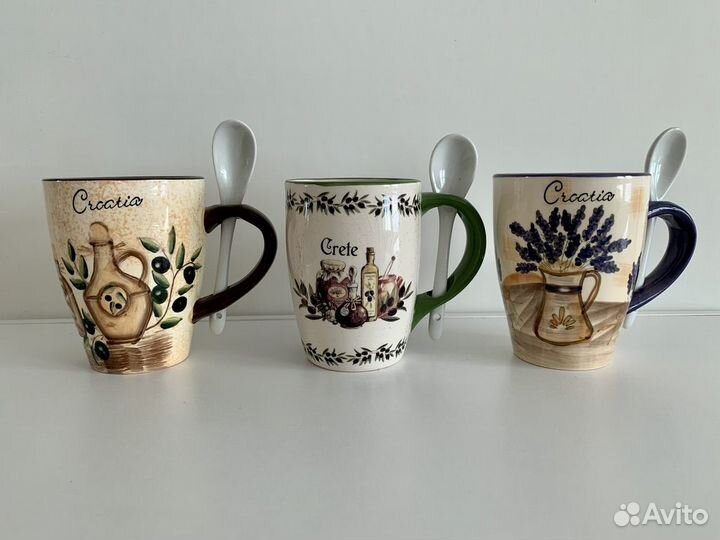 Кружки Греция, Хорватия с ложками новые набор