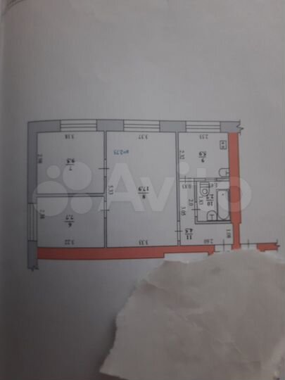 3-к. квартира, 50 м², 2/3 эт.