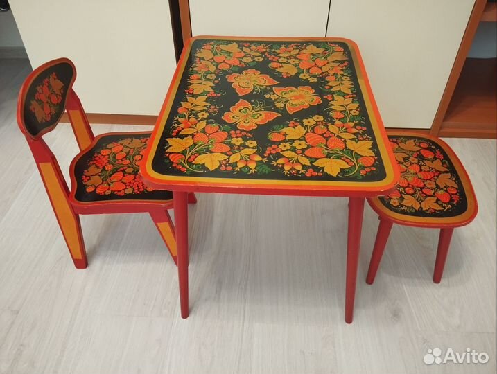 Стол+стул+табурет Хохлома комплект