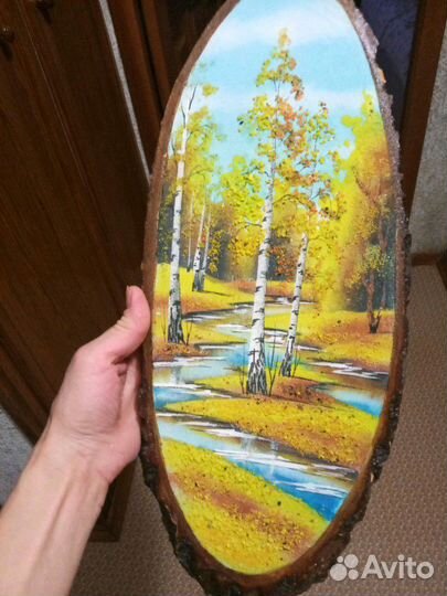 Картина на срезе дерева, 42х18