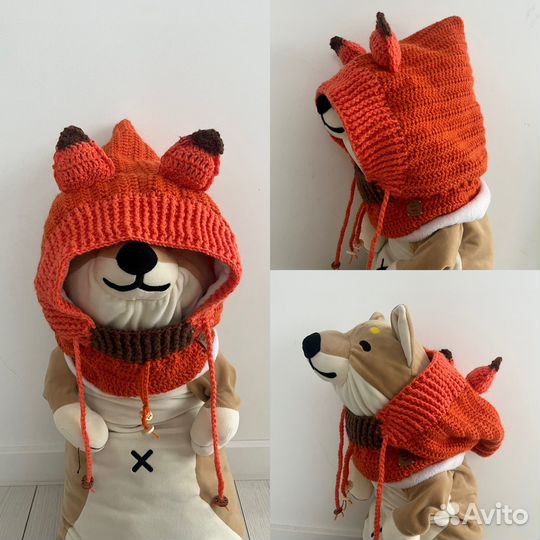 Капор шапка лиса и кошечка