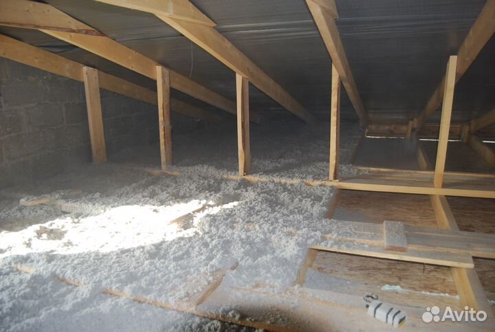 Утепление Эковатой Ecofiber потолки скаты стены