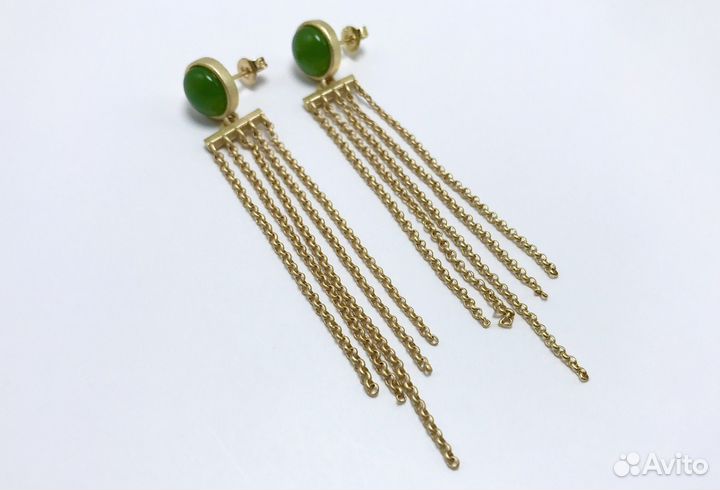 Серьги серебряные. Нефрит