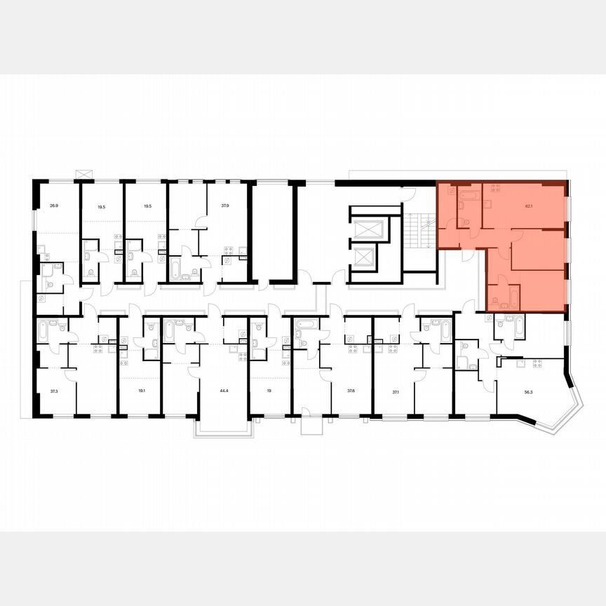 2-к. квартира, 62,1 м², 2/17 эт.