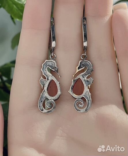 Серебряные морские серьги Коралловый риф