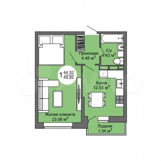 1-к. квартира, 45,8 м², 13/17 эт.