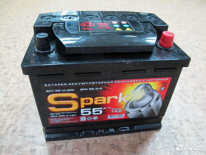 Аккумулятор 55 А/ч о.п. spark ток 450А