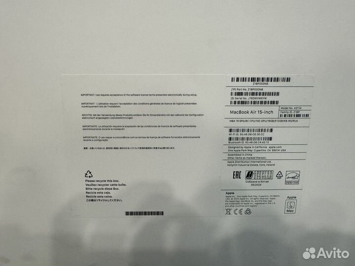 Macbook air 15 m3 16/512gb grey