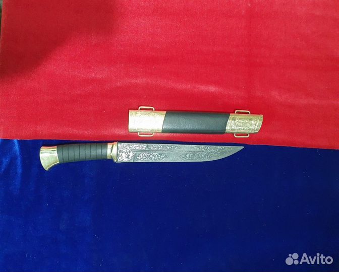 Нож пластунский из Дамасск резной. 100 ручная раб