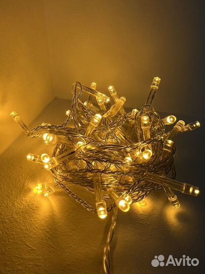 Елочная гирлянда Прозрачный провод Желтое свечение