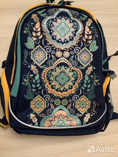 Новый Школьный рюкзак Grizzly темно-синий-оранжевы