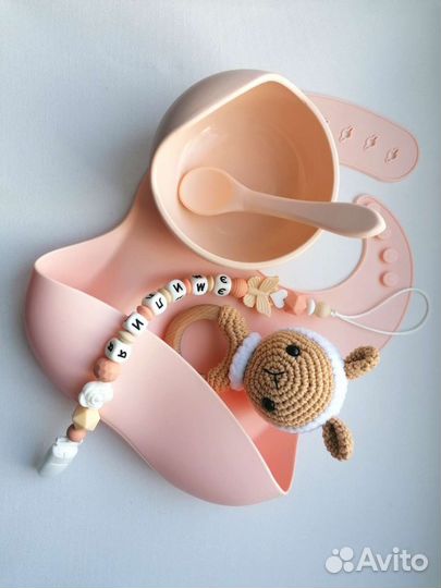 Посуда для прикорма, силиконовый нагрудник