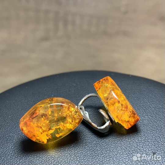 Винтажные Серьги Клипсы Янтарь Ретро