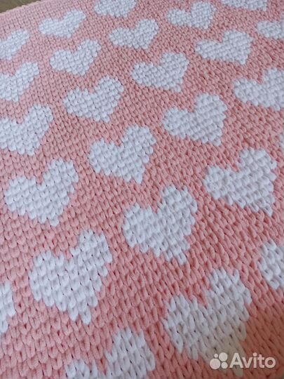 Плюшевый вязаный плед ручной работы