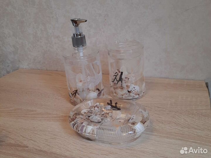 Набор для ванной стакан дозатор мыльница морской