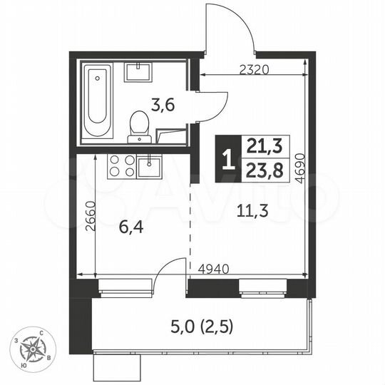 Квартира-студия, 24,2 м², 12/25 эт.