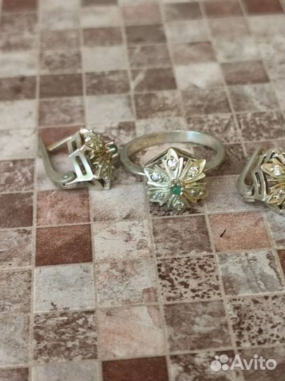 Комплект серьги и кольцо серебро