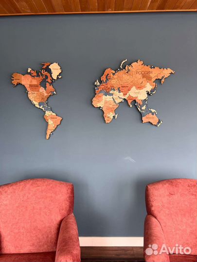 Карта мира с подсветкой из дерева панно