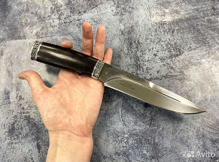 Нож Беркут, кованая Х12мф, черный граб, мельхиор