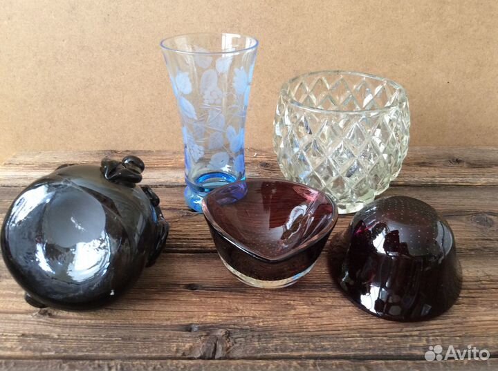 Вазочки цветное винтажные стекло