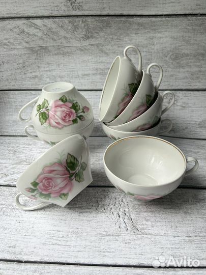 Чайный сервиз дулево розы СССР 1988 год чашки