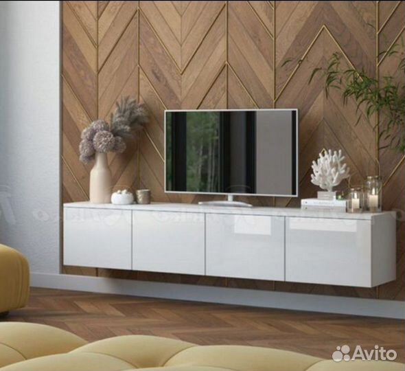 Тумба под телевизор новая подвесная белый глянец