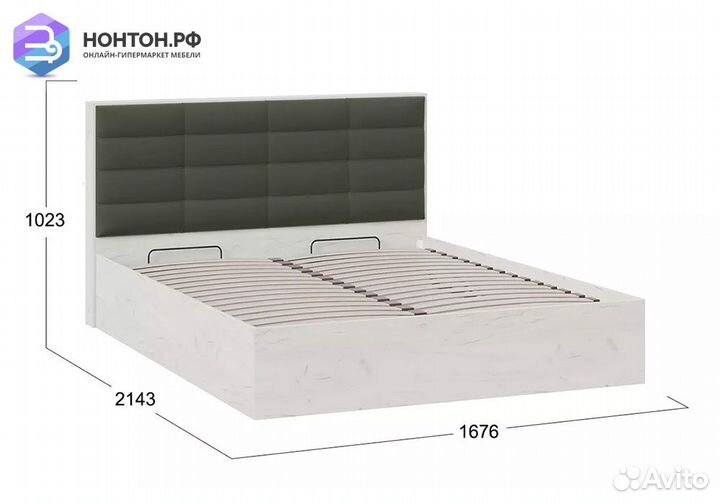 Кровать Агата дуб крафт белый / велюр серый