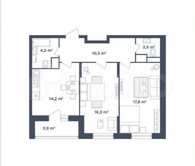 2-к. квартира, 69,4 м², 15/25 эт.